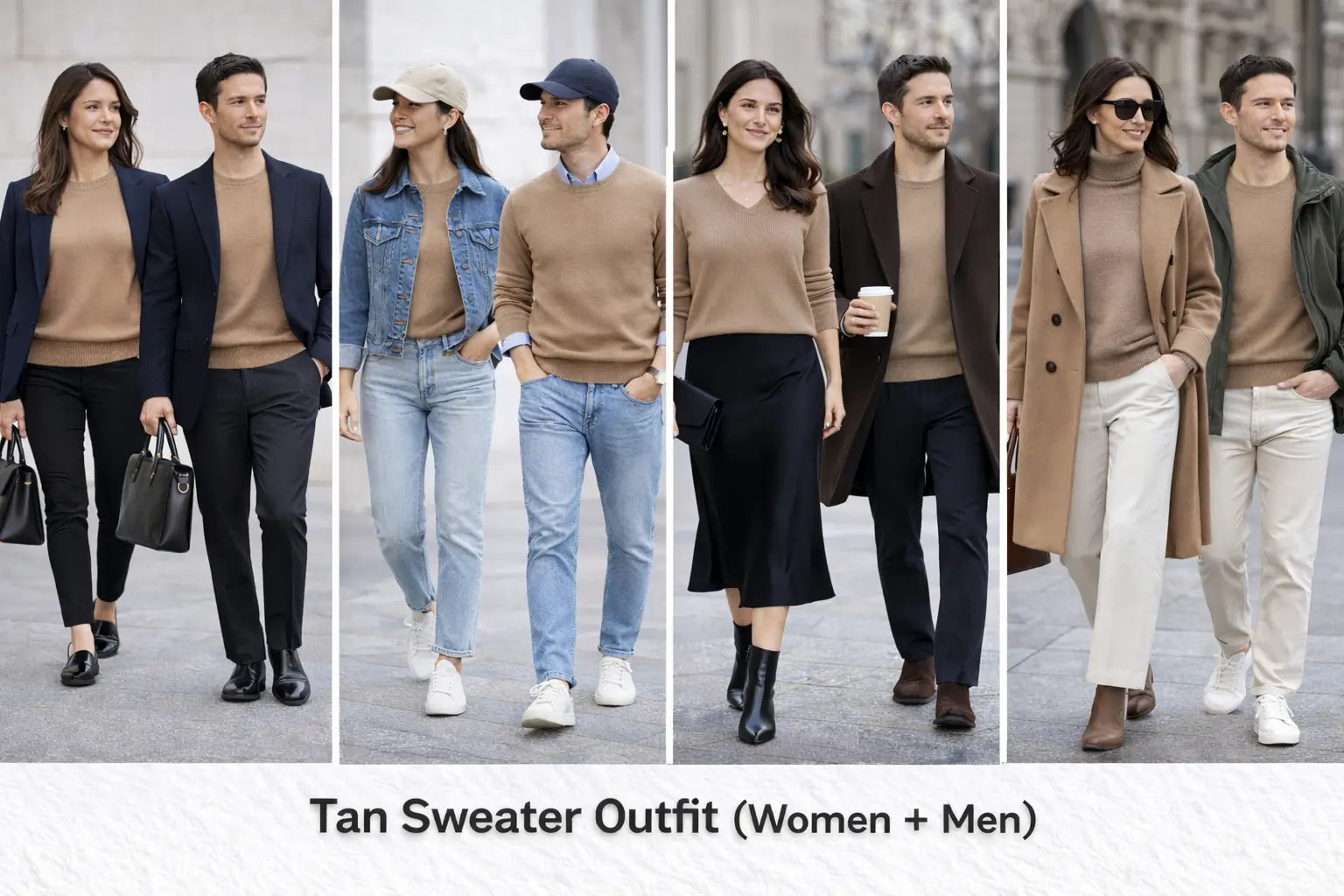 Tan Sweater Outfits: 25 Easy Looks (Women + Men) + Color Pairing Cheat Sheet