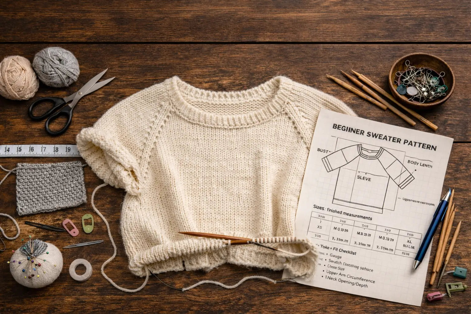 Beginner Sweater Knitting Pattern: A First-Sweater Blueprint That Actually Fits