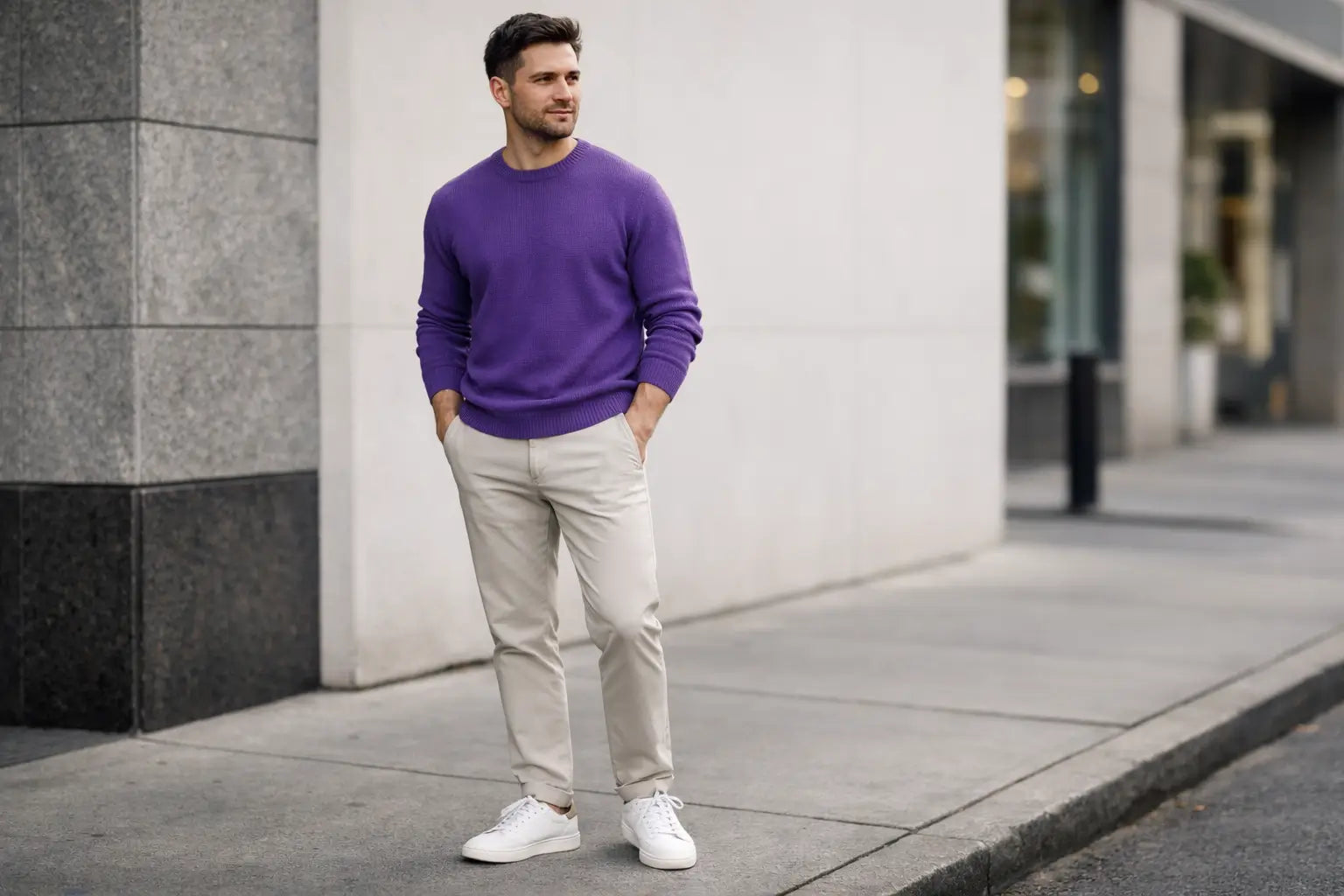 Purple Sweater Outfits for Men: Pants, Shoes, and Jacket Pairings
