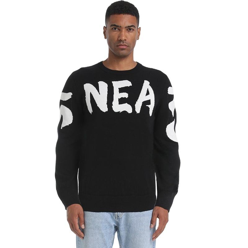 Men's Custom Knit Pullover jacquard Letter Sweater Thick and Warm