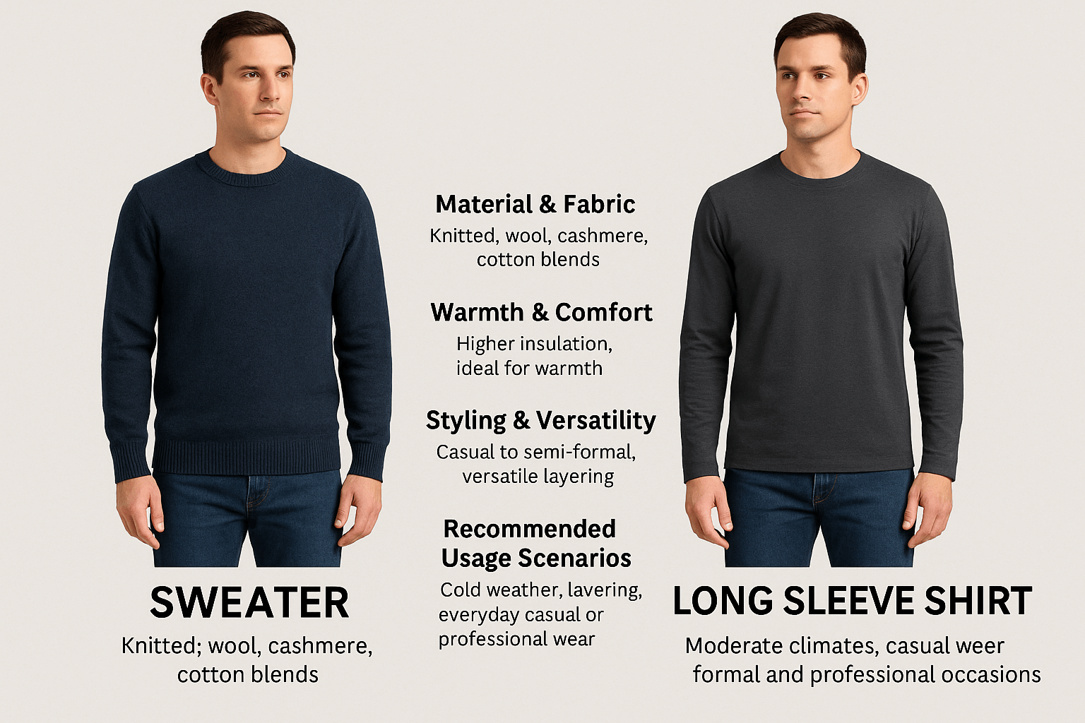 Sweater vs Long Sleeve Shirt: Clearly Defined Differences & Recommendations